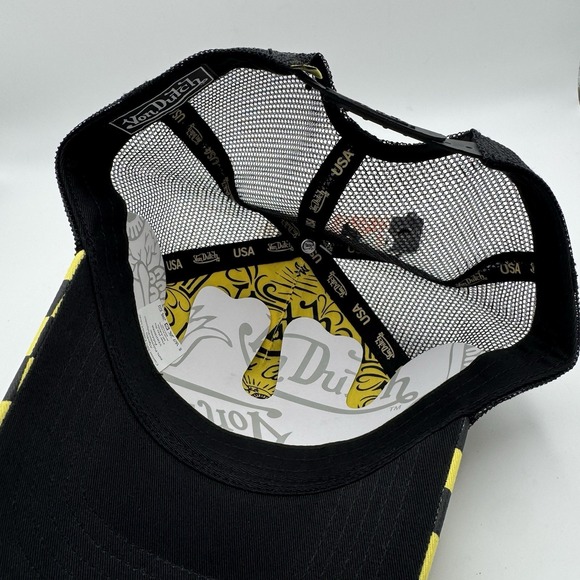 NWT Von Dutch Yellow Black Checker Mesh Trucker Hat SnapBack Cap Y2K Style - Picture 6 of 8